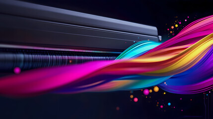  - vibrant colorful waves flowing from a printer, illustrating artistic potential and the fusion of tec