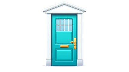 Wall Mural - Vibrant Teal Cartoon Door with White Frame and Decorative Elements for Vector Game Art Illustration and Design Projects