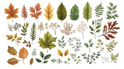 Canvas Print - A collection of various leaves and botanical elements in different colors and shapes.