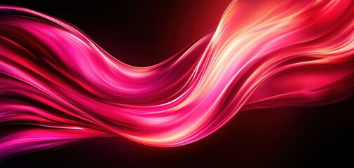 Poster - Abstract flowing waves in vibrant pink and red hues on a dark background.