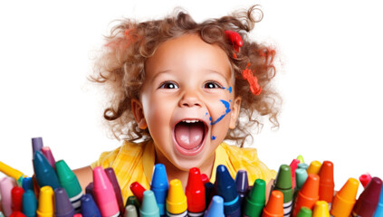 Wall Mural - PNG Happy american kid portrait crayon photo.