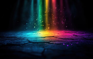 Aufkleber - Colorful light beams illuminate a textured surface, creating a vibrant and artistic scene.