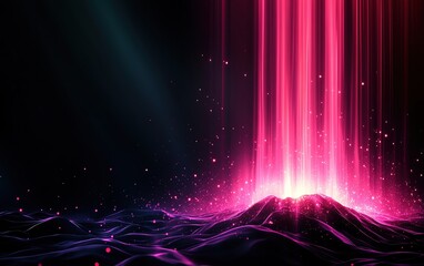 Poster - Futuristic abstract light beams emanating from a vibrant, glowing volcano-like structure.