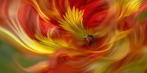 Poster - A vibrant, abstract representation of a flower in swirling red and yellow hues.