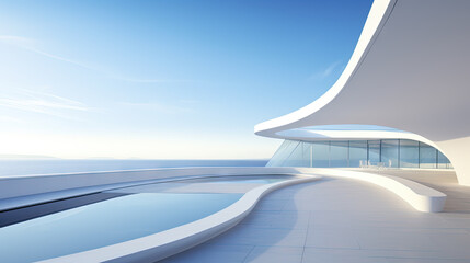 Poster - Abstract architecture scene with smooth curves. Abstract background with futuristic building in white and blue colors.