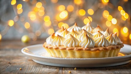 Aufkleber - A Festive Tart Topped with Creamy Meringue and Softly Lit by a String of Lights