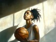 © Riya - young basketball player standing in sunlit room