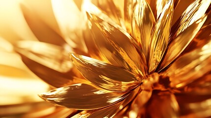 Poster - A close-up of a golden flower-like structure with shiny, reflective petals.