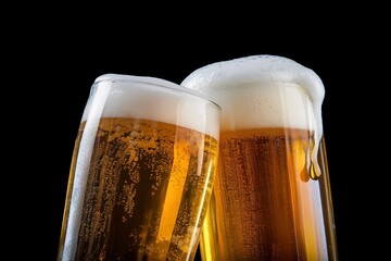 A high-quality photograph of two glasses of ice-cold beer