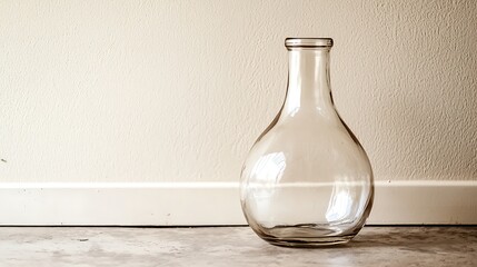 Wall Mural - elegant glass vase resting on a floor, leaning gently against the wall, showcasing minimalist design