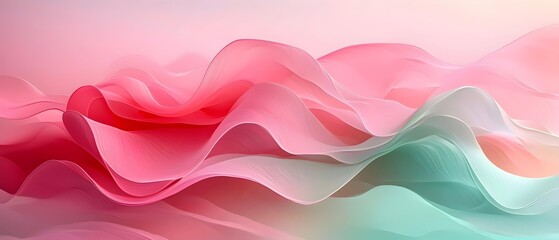 Poster - A visually stunning abstract composition of flowing pink and teal waves, creating a serene and harmonious atmosphere with soft gradients and smooth curves.