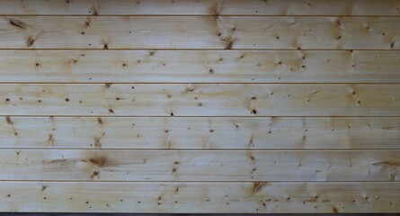Wall Mural - knotty planed boards of light wood in interior structure, background texture of natural wood, space of horizontal planks with empty copy paste