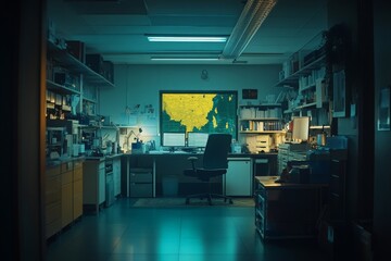 Poster - Cozy Office with Screen Glow for Research and Study