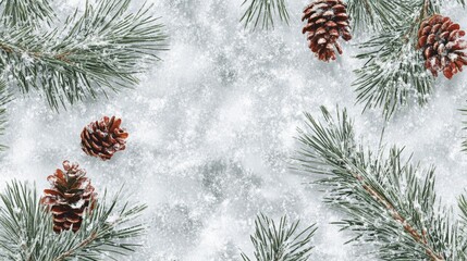 Wall Mural - Snowdusted pine branches adorned with pine cones, capturing winters serene beauty holiday spirit.