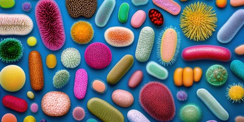 The vibrant and unique shapes of colorful bacteria under microscopy