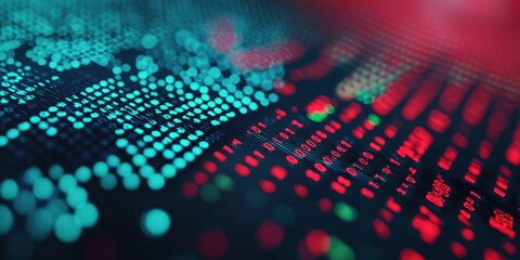 Poster - digital display shows stock market performance with color-coded financial data