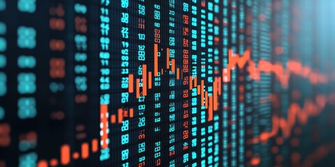 Poster - digital display shows real-time stock market data with color-coded performance indicators