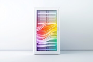 Poster - Futuristic Server Rack with Flowing Red and Yellow Light Waves, Representing Data Processing and Advanced Technology, Generative AI
