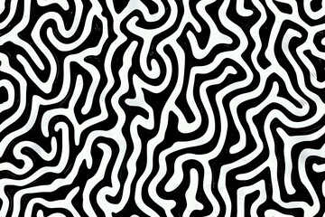 Poster - Psychedelic organic maze pattern in high contrast black and white, perfect for modern graphic design, fashion prints and contemporary surface pattern designs.