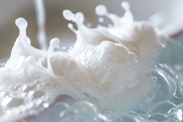 Poster - Close up of milk pouring into water, creating beautiful splashes and bubbles