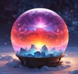 © BetiBup33 - Illustration of colored mineral stone in frozen ball shape with landscape.