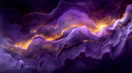 Poster - Mystical purple and gold cosmic nebula with swirling energy waves creating an ethereal abstract space background perfect for spiritual and fantasy designs.