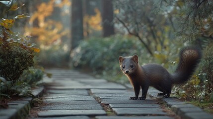 Sticker - Curious Pine Marten on a Stone Path in the Woods