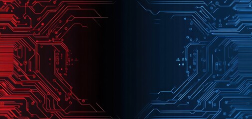 Poster - A flat cybernetic backdrop with vibrant red and blue circuit patterns in abstraction. Generative AI