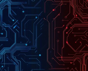 Poster - Vibrant red and blue cybernetic circuit backdrop with intricate designs. Generative AI