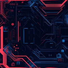 Poster - Bold cybernetic backdrop featuring red and blue circuit patterns for modern design. Generative AI