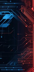 Poster - Vibrant cybernetic design featuring contrasting red and blue patterns with lines. Generative AI