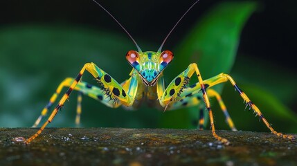 Vibrant Green Praying Mantis on a Branch