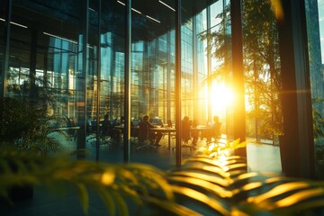 Poster - Bright Collaborative Office with Sunlight and Greenery