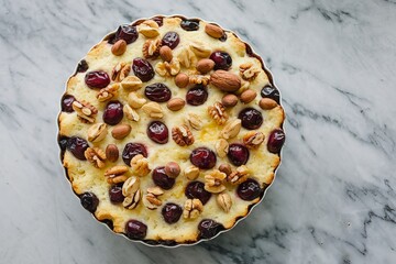 a sweet baked cottage cheese casserole with nuts and candied fruits