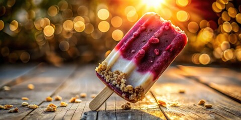Aufkleber - A Homemade Frozen Treat With a Crust and a Blend of Berry Flavors, Captured in the Warm Glow of a Setting Sun