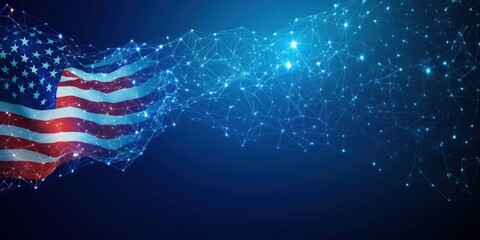 Poster - american flag digital network representation, abstract technology background