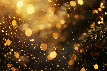 Poster - Christmas lights creating a magical bokeh effect on a festive pine tree branch