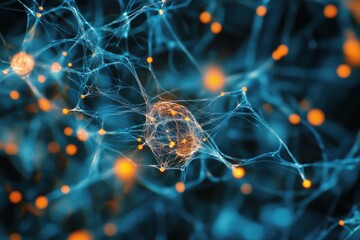 Poster - Neural network visualization, interconnected neurons, glowing nodes, abstract design