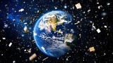 Ziemia otoczona przez liczne kawałki kosmicznych śmieci.
