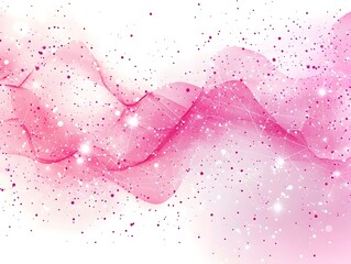 Poster - Abstract pink wave pattern with glowing dots and lines, creating a vibrant and dreamy atmosphere, ideal for backgrounds or creative projects.