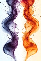 Poster - Abstract waves of smoke in purple and orange hues swirl gracefully against a light background, creating a vibrant and dynamic visual effect.
