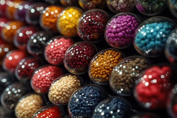 Poster - Colorful Small Round Objects in Transparent Containers