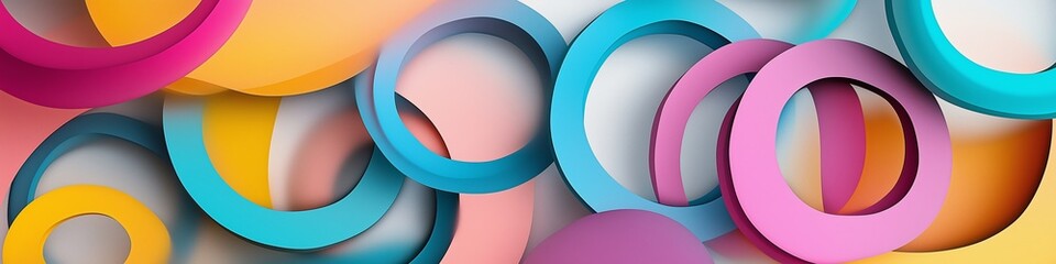 Poster - A colorful abstract painting of circles in various shades of blue, pink, and yellow. The painting is full of energy and vibrancy, with each circle seemingly competing for attention
