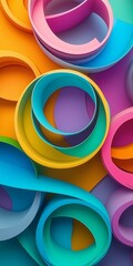 Poster - A colorful piece of art made of paper with a rainbow of colors. The paper is rolled up and twisted in various ways, creating a unique and eye-catching design