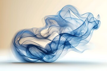 Poster - A stunning abstract image featuring flowing blue smoke-like forms on a soft beige background, evoking a sense of movement and tranquility.