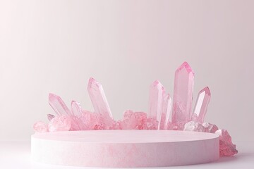 Aufkleber - 3D rendering of an abstract podium on a white background. Gemstone pedestal to showcase product design. Isolated crystals. 