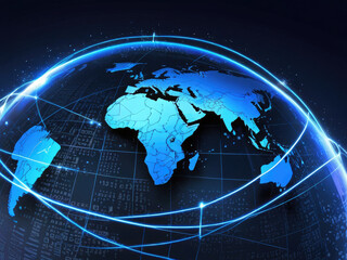 Digital world globe, concept of global network and connectivity on Earth, high speed data transfer and cyber technology, information exchange and international telecommunication