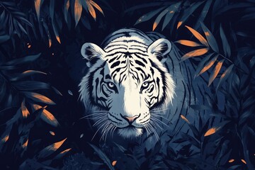  Majestic White Tiger Roaming in the Forest Habitat