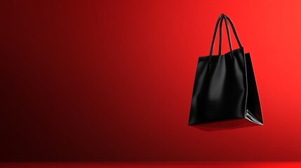 Wall Mural - black empty hanging bag against red background