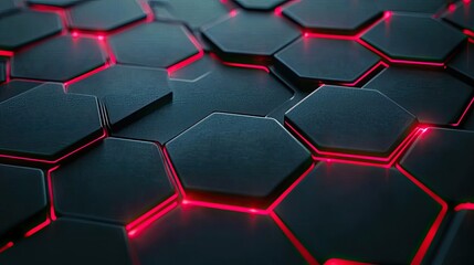 Dark hexagonal carbon fiber pattern with vivid red luminous lines outlining each hexagon, creating a sleek and high-tech aesthetic.